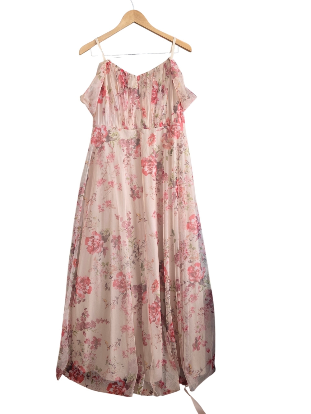 Blush Pink Floral Off-Shoulder Maxi Dress